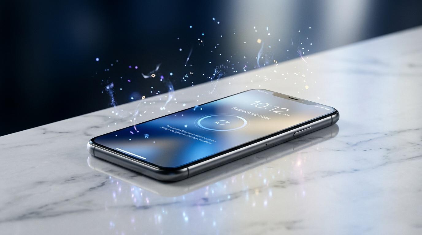 Téléphone intelligent affichant l'heure avec effets numériques lumineux